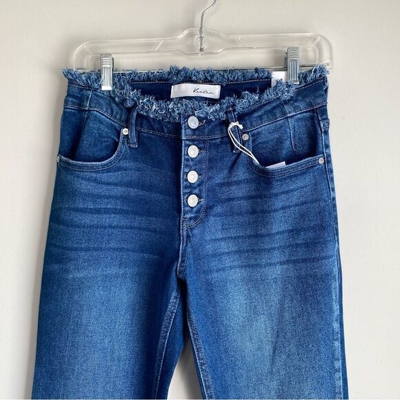 Kancan Veronica Mid Rise Frayed Waist Flare Jeans Button Fly Western Country - Picture 6 of 10